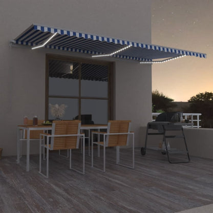 Tenda da Sole Retrattile Manuale con LED 600x350 cm Blu Bianco - homemem39