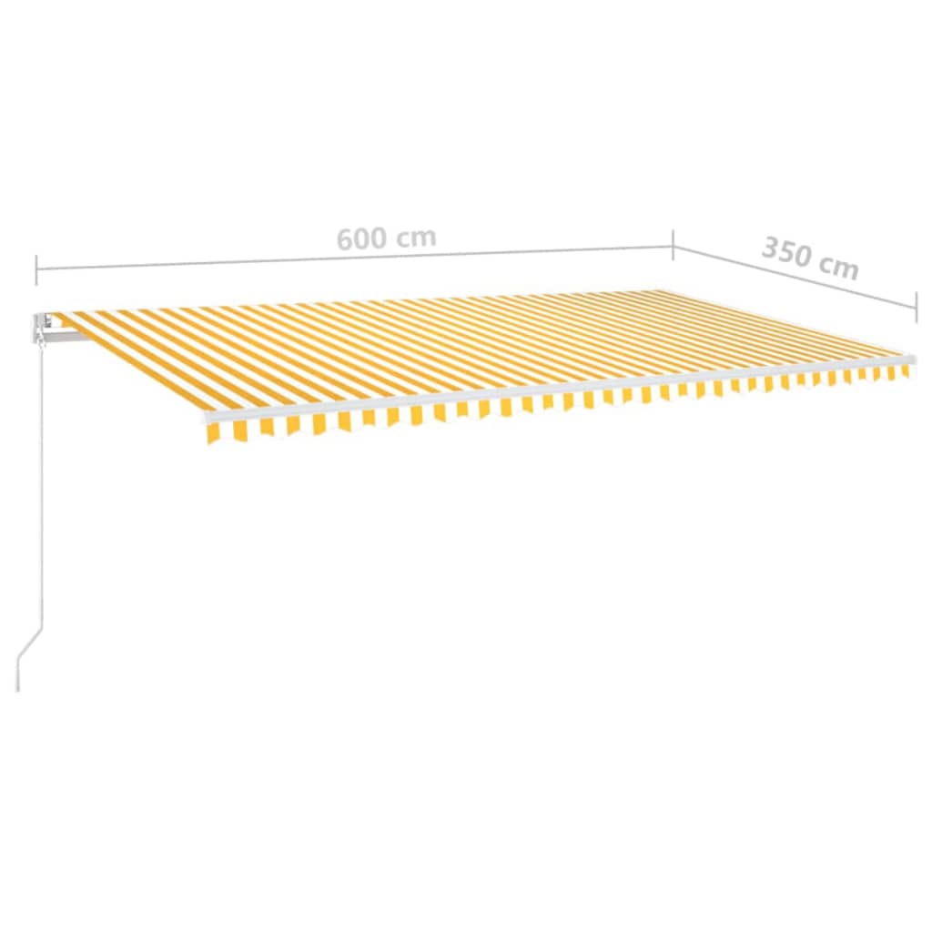 Tenda da Sole Retrattile Manuale LED 600x350 cm Giallo Bianco - homemem39