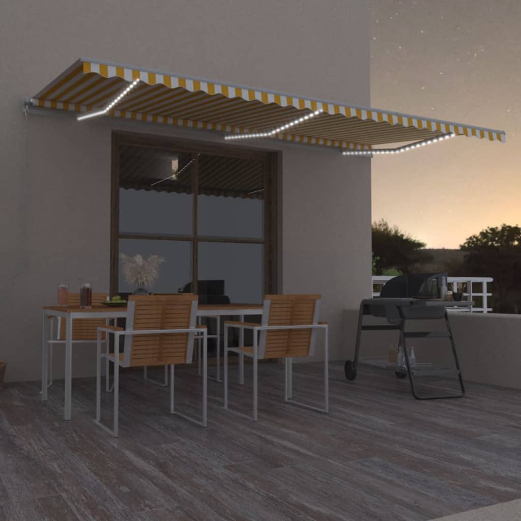 Tenda da Sole Retrattile Manuale LED 600x350 cm Giallo Bianco - homemem39