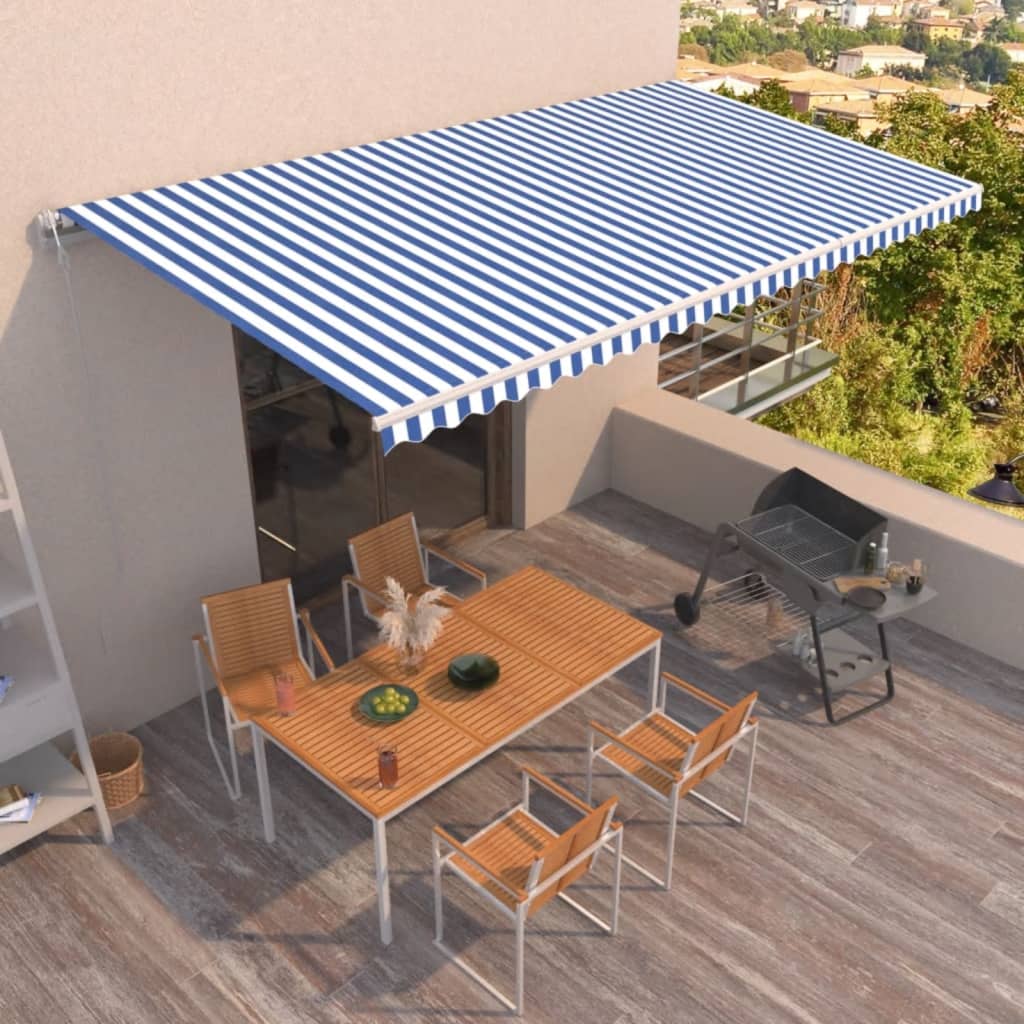 Tenda da Sole Retrattile Automatica 600x350 cm Blu e Bianca - homemem39