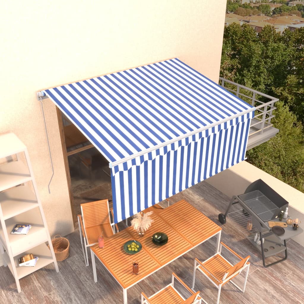 Tenda Sole Retrattile Manuale con Parasole 3x2,5m Blu e Bianco - homemem39