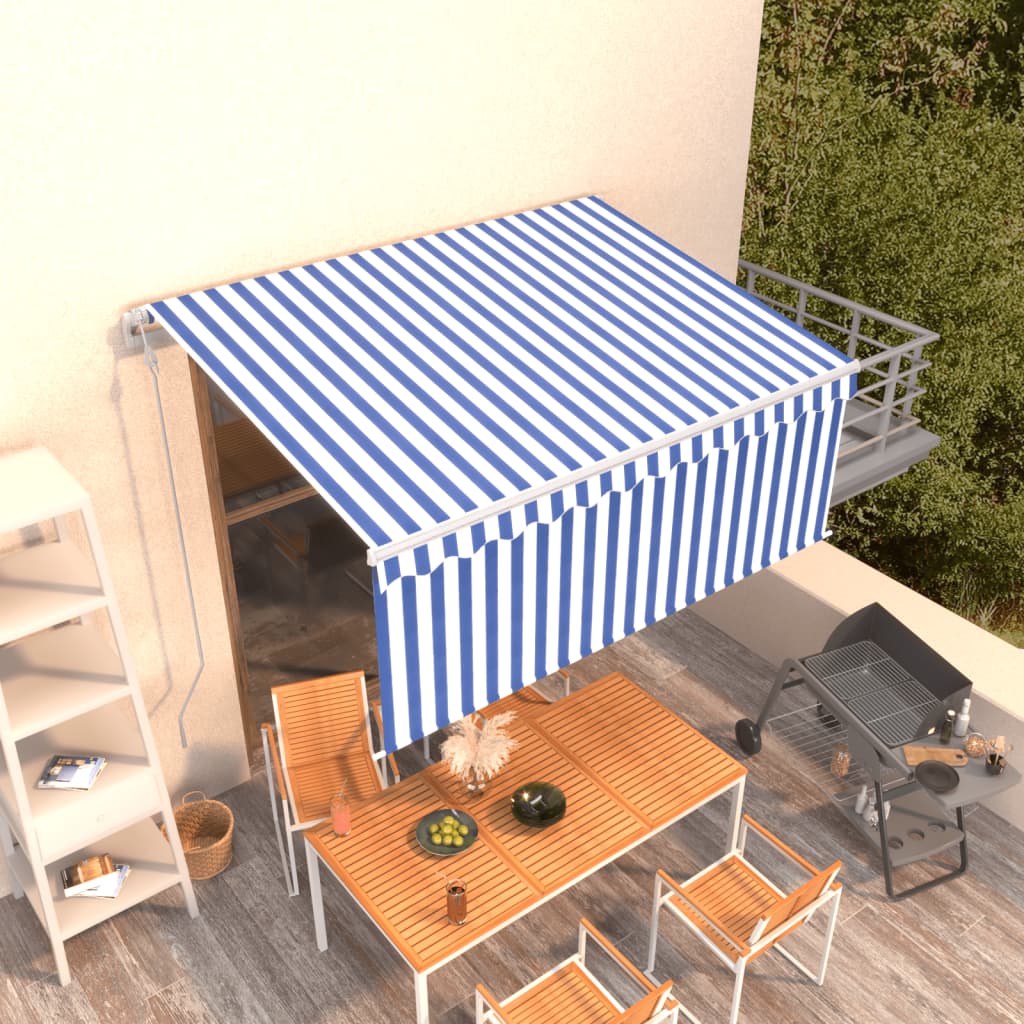 Tenda Sole Retrattile Automatica con Parasole 3x2,5m Blu Bianco - homemem39