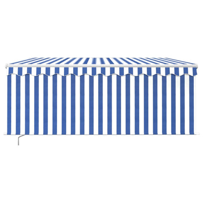 Tenda Sole Retrattile Manuale con LED 3,5x2,5 m Blu e Bianco