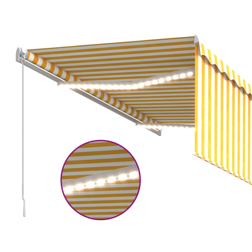 Tenda da Sole Retrattile Parasole LED 3,5x2,5m Gialla e Bianca