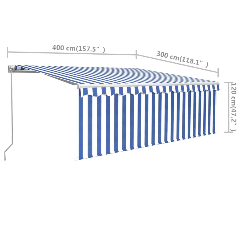 Tenda Sole Retrattile Manuale con Parasole 4x3m Blu e Bianco