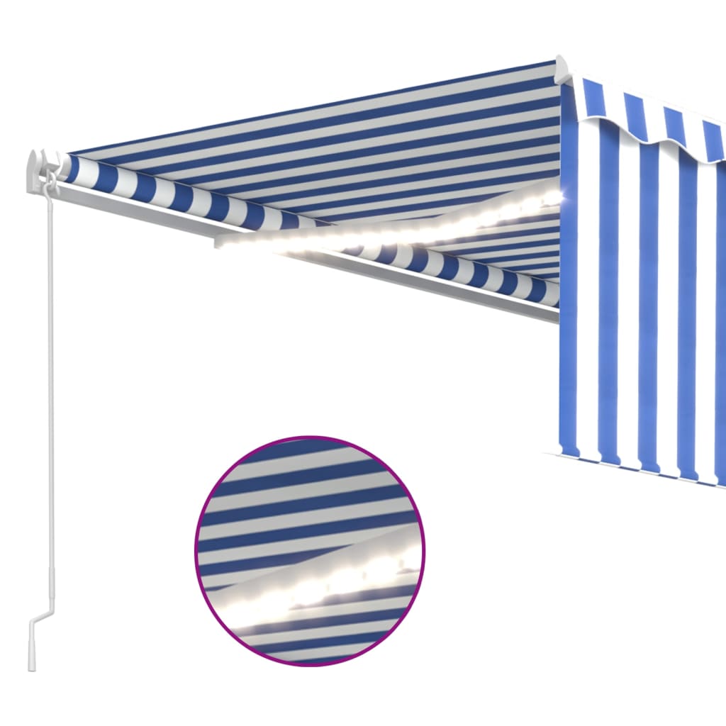 Tenda Sole Retrattile Manuale con LED 4x3m Blu e Bianco - homemem39