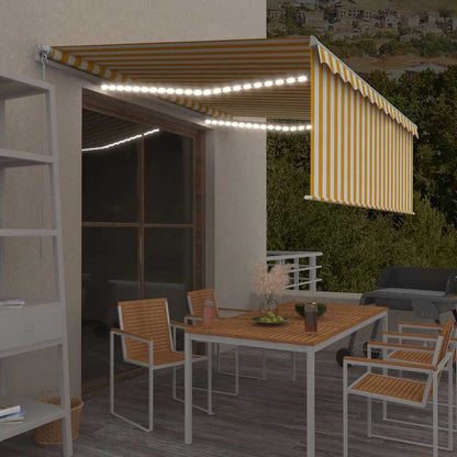 Tenda Sole Retrattile Manuale Parasole e LED 4x3m Gialla Bianca