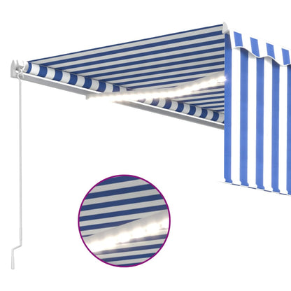 Tenda Sole Retrattile Manuale con LED 4,5x3m Blu e Bianco