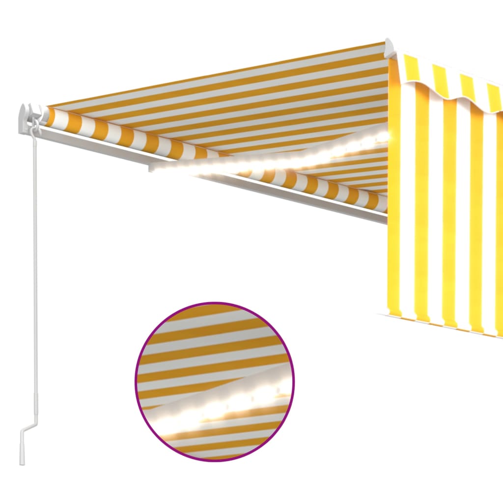 Tenda da Sole Retrattile Parasole e LED 4,5x3m Gialla e Bianca