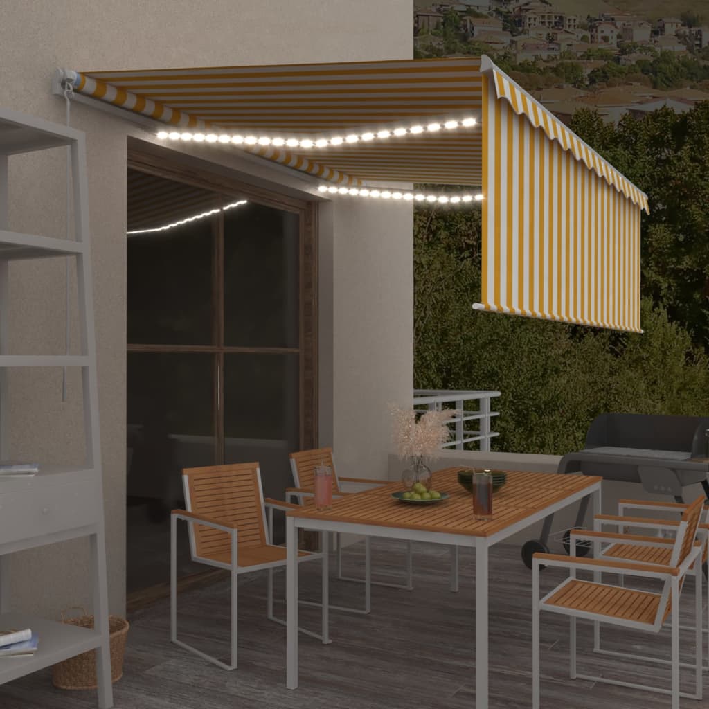 Tenda da Sole Retrattile Parasole e LED 4,5x3m Gialla e Bianca - homemem39