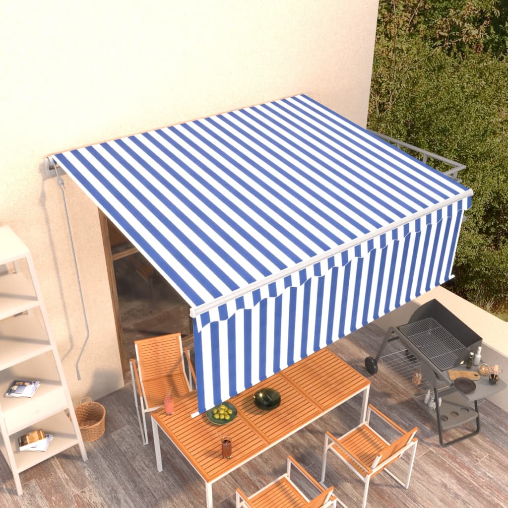 Tenda Sole Retrattile Automatica con Parasole 4x3,5m Blu Bianco