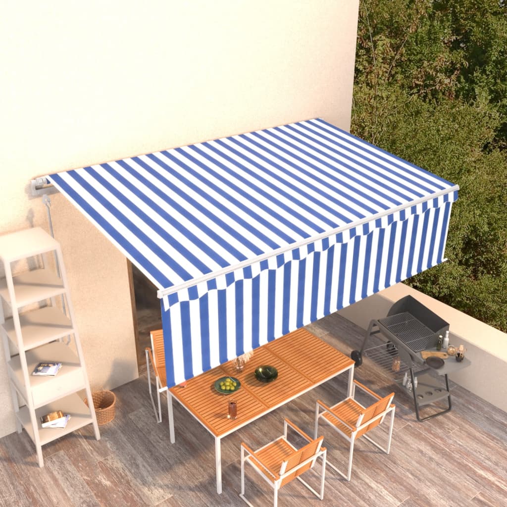 Tenda Sole Retrattile Automatica Parasole 5x3 m Blu Bianco