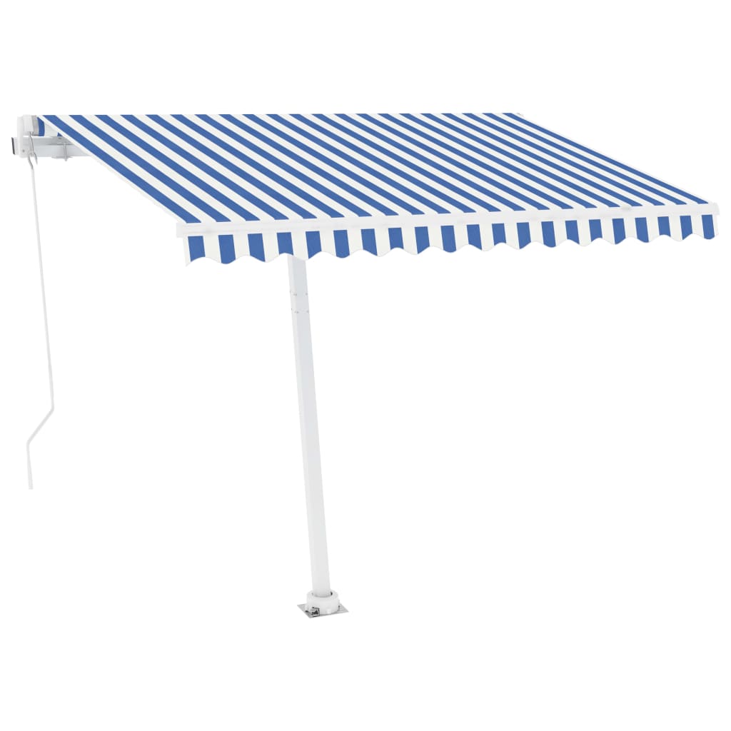 Tenda da Sole Retrattile Manuale con LED 300x250cm Blu e Bianco - homemem39