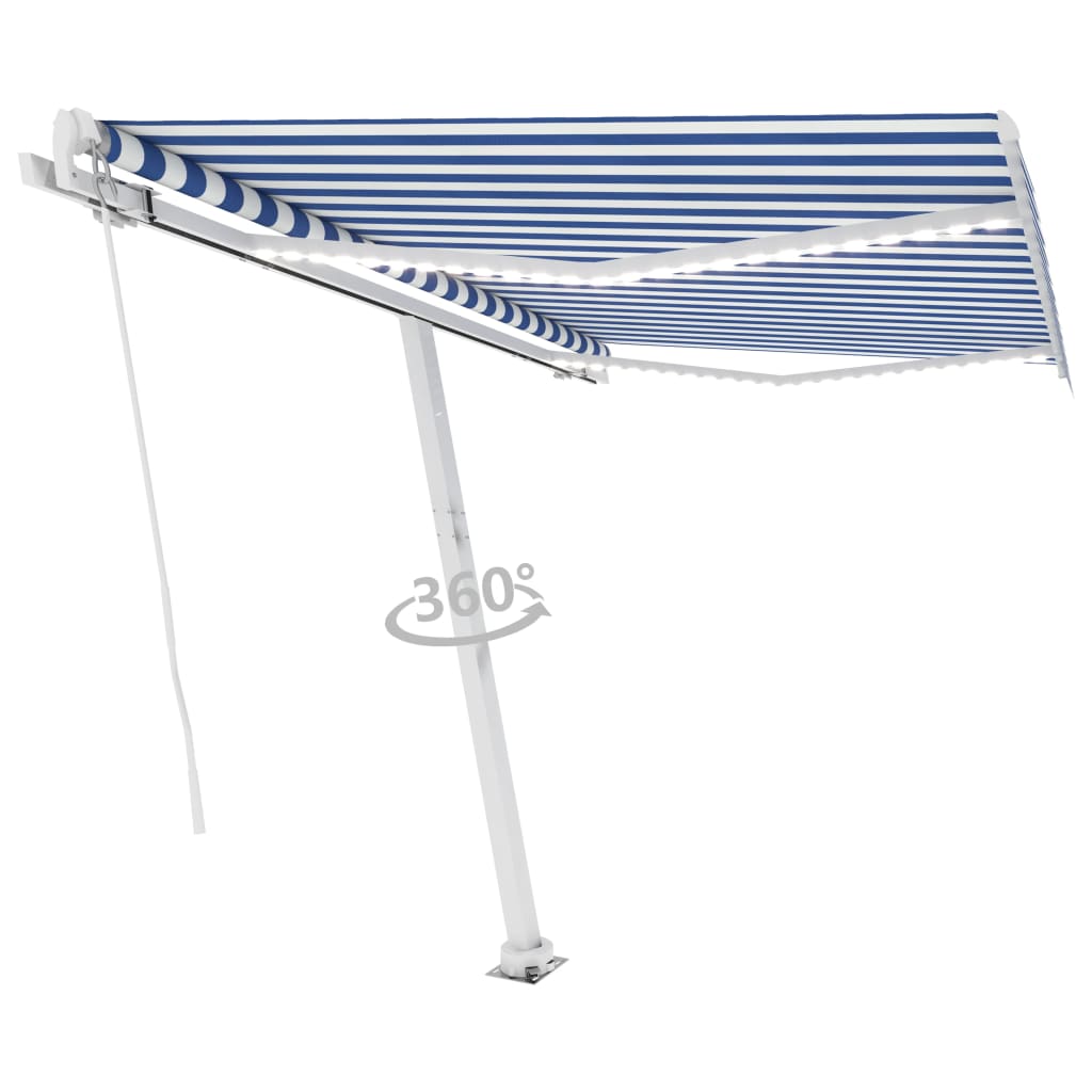 Tenda da Sole Retrattile Manuale con LED 300x250cm Blu e Bianco - homemem39