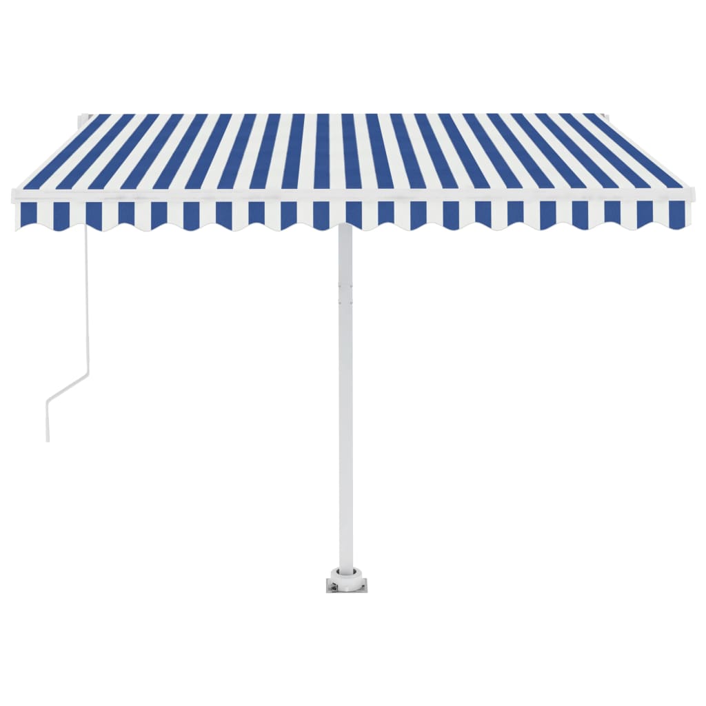 Tenda da Sole Retrattile Manuale con LED 300x250cm Blu e Bianco