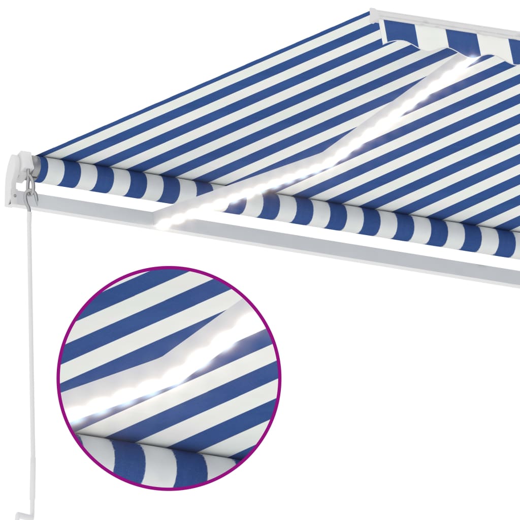 Tenda da Sole Retrattile Manuale con LED 300x250cm Blu e Bianco