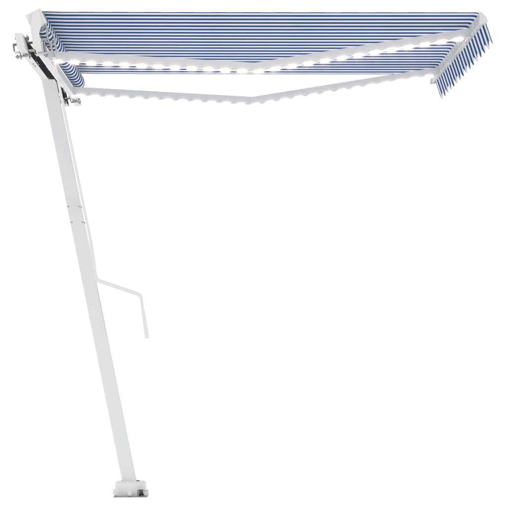 Tenda da Sole Retrattile Manuale con LED 300x250cm Blu e Bianco - homemem39