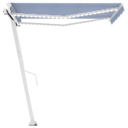 Tenda da Sole Retrattile Manuale con LED 300x250cm Blu e Bianco - homemem39