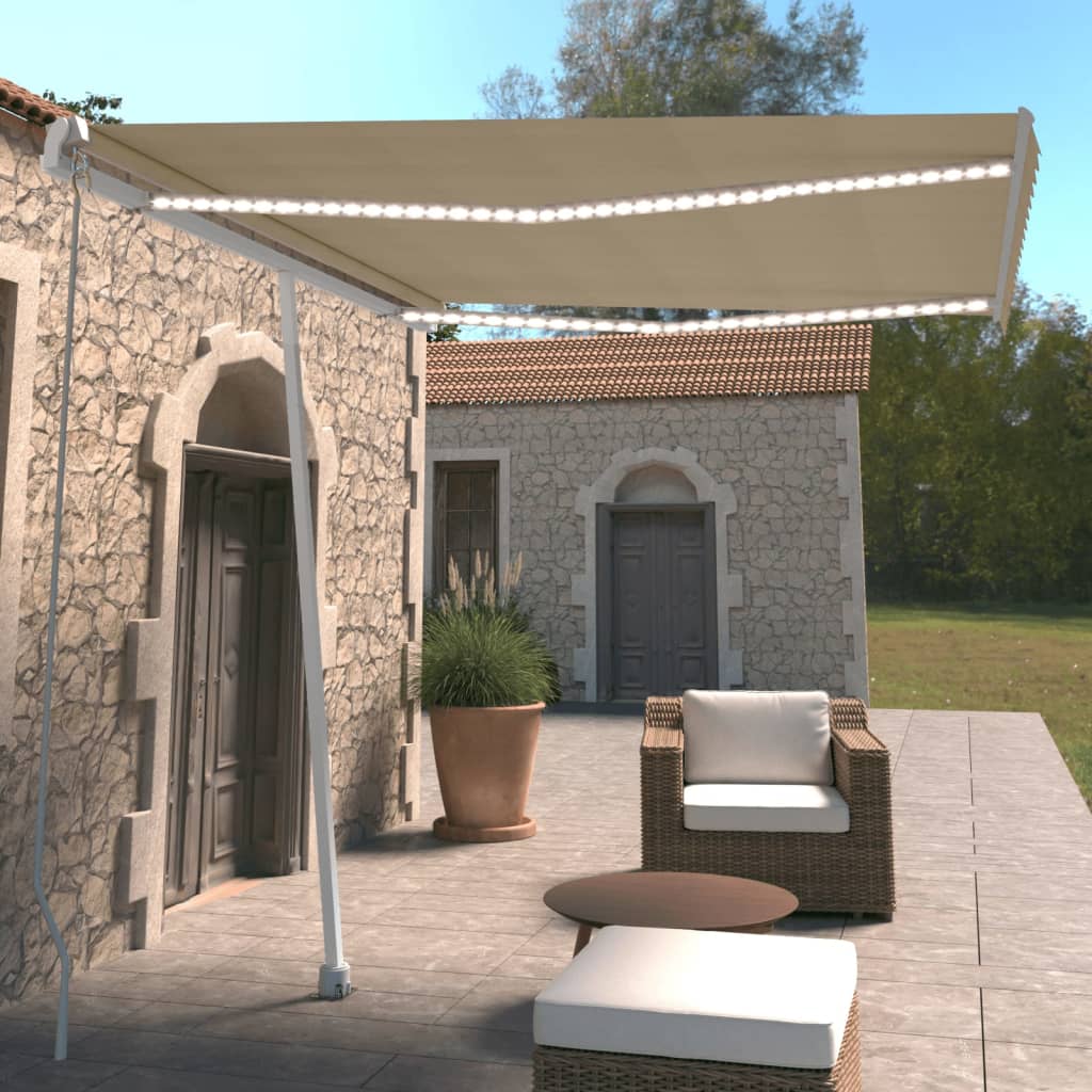 Tenda da Sole Retrattile Manuale con LED 300x250 cm Crema - homemem39