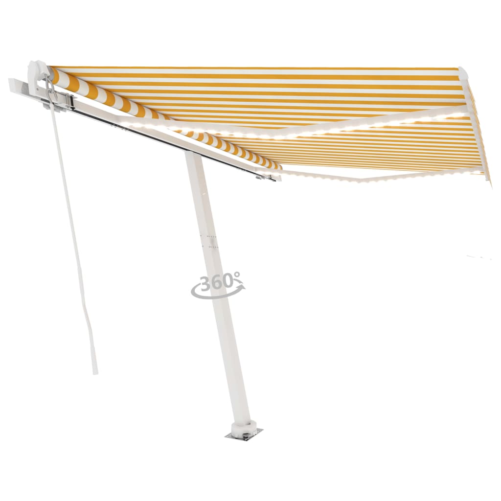 Tenda da Sole Manuale con LED 300x250 cm Gialla e Bianca - homemem39