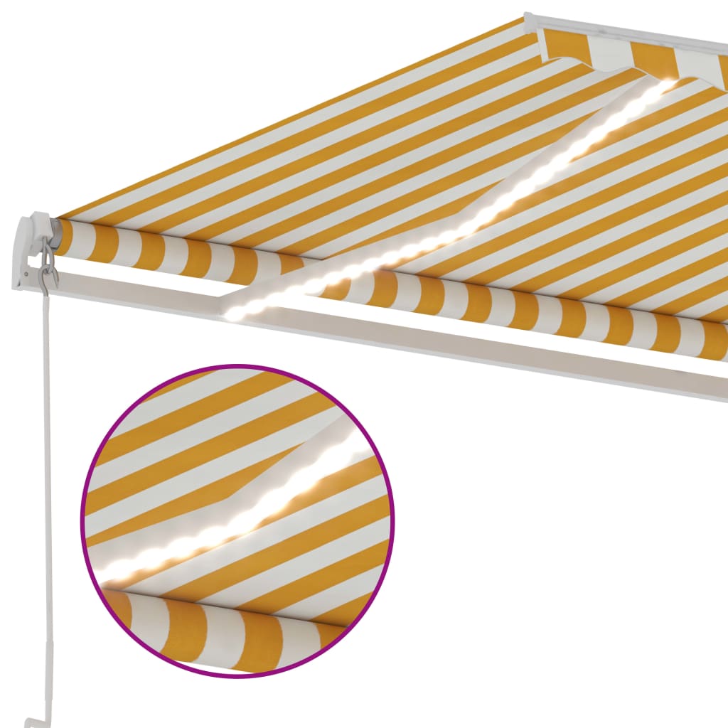 Tenda da Sole Manuale con LED 300x250 cm Gialla e Bianca