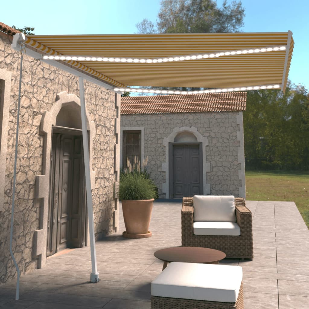 Tenda da Sole Manuale con LED 300x250 cm Gialla e Bianca - homemem39