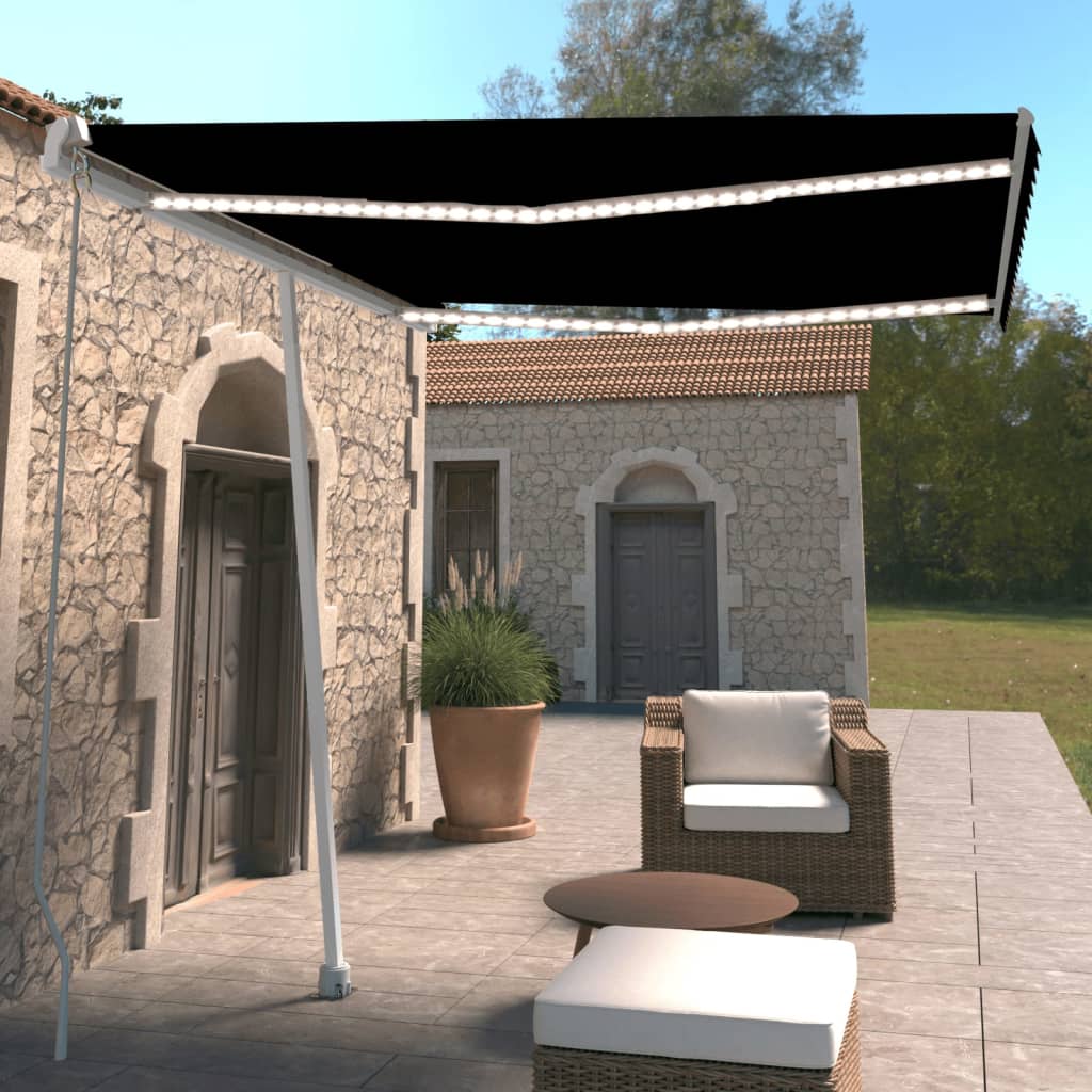 Tenda da Sole Retrattile Manuale con LED 300x250 cm Antracite - homemem39