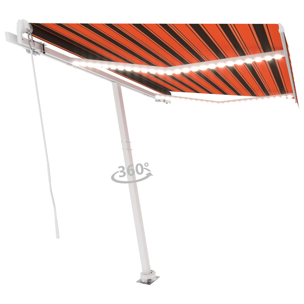 Tenda da Sole Manuale con LED 300x250cm Arancione e Marrone