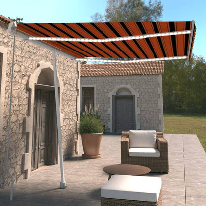 Tenda da Sole Manuale con LED 300x250cm Arancione e Marrone