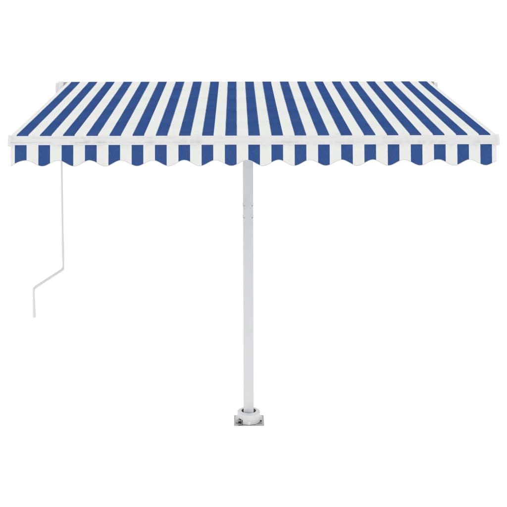 Tenda da Sole Retrattile Manuale con LED 350x250cm Blu e Bianco - homemem39