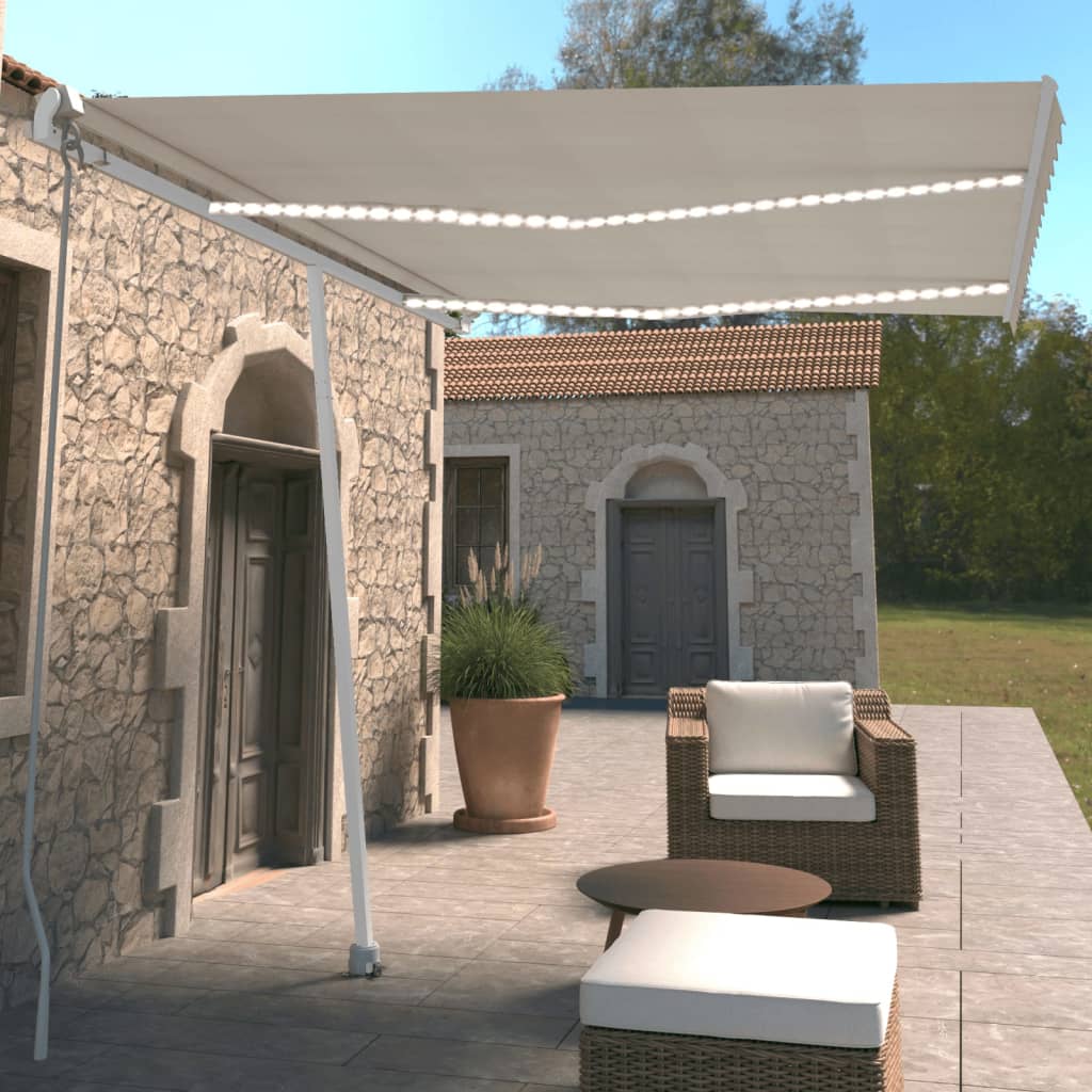 Tenda da Sole Retrattile Manuale con LED 350x250 cm Crema - homemem39