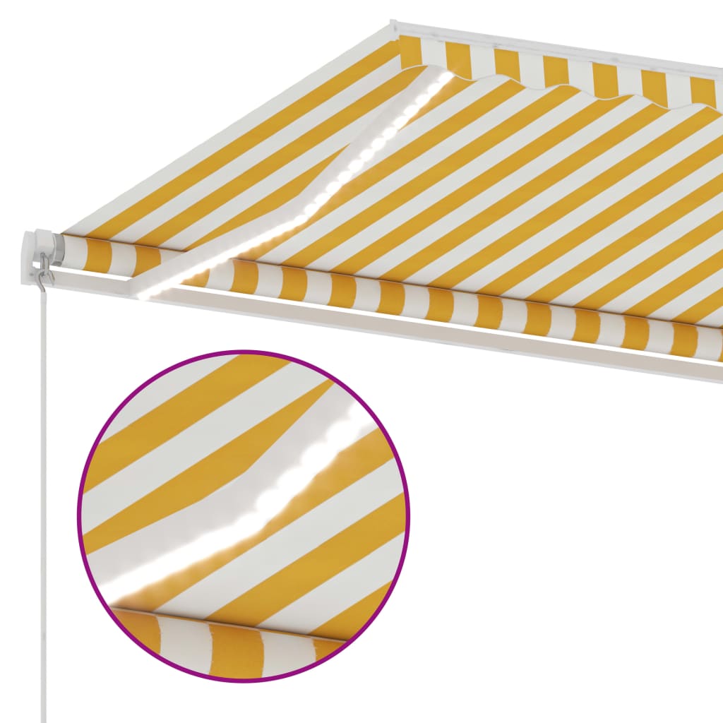 Tenda da Sole Retrattile Manuale LED 350x250 cm Gialla e Bianca