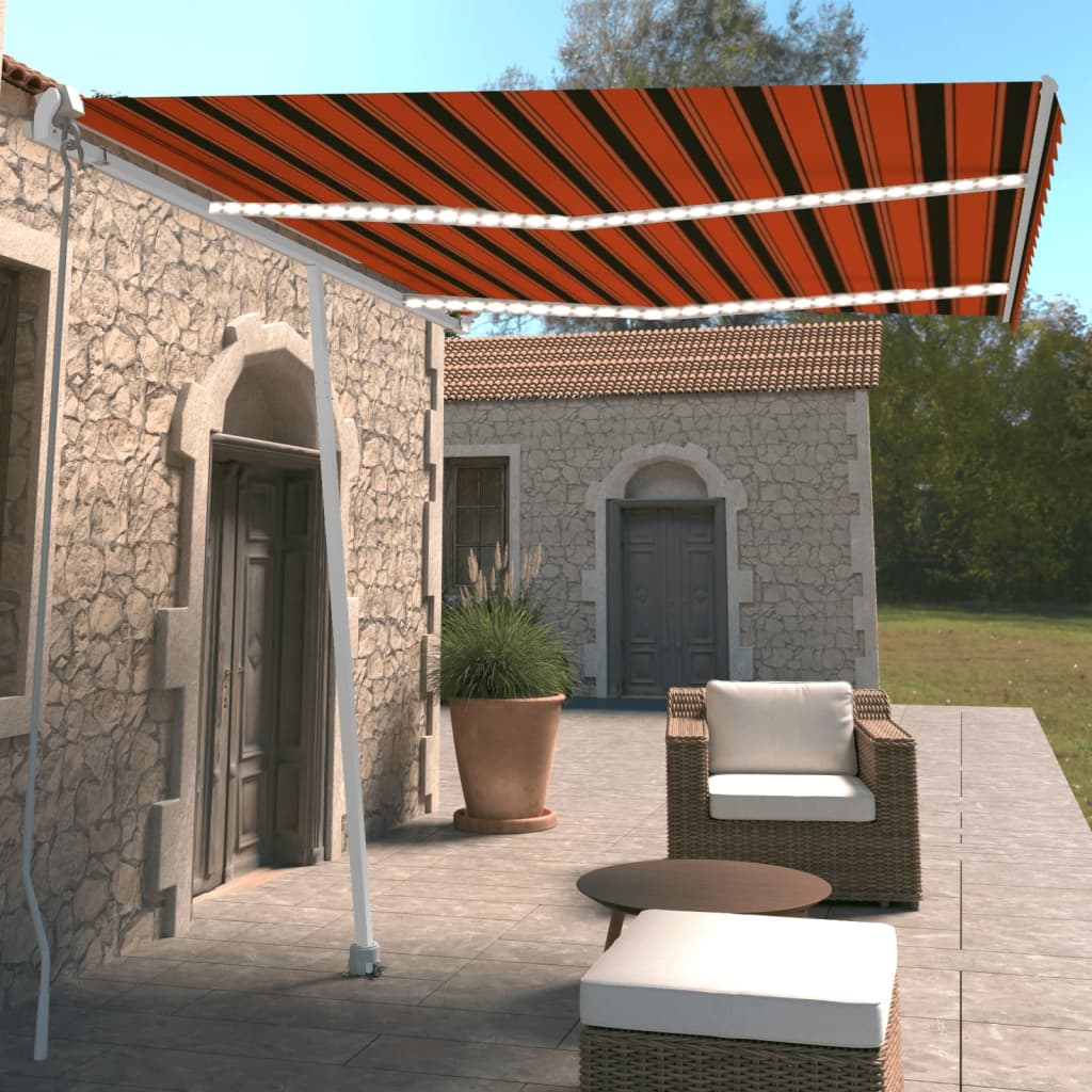 Tenda da Sole Retrattile con LED 350x250 cm Arancione e Marrone - homemem39