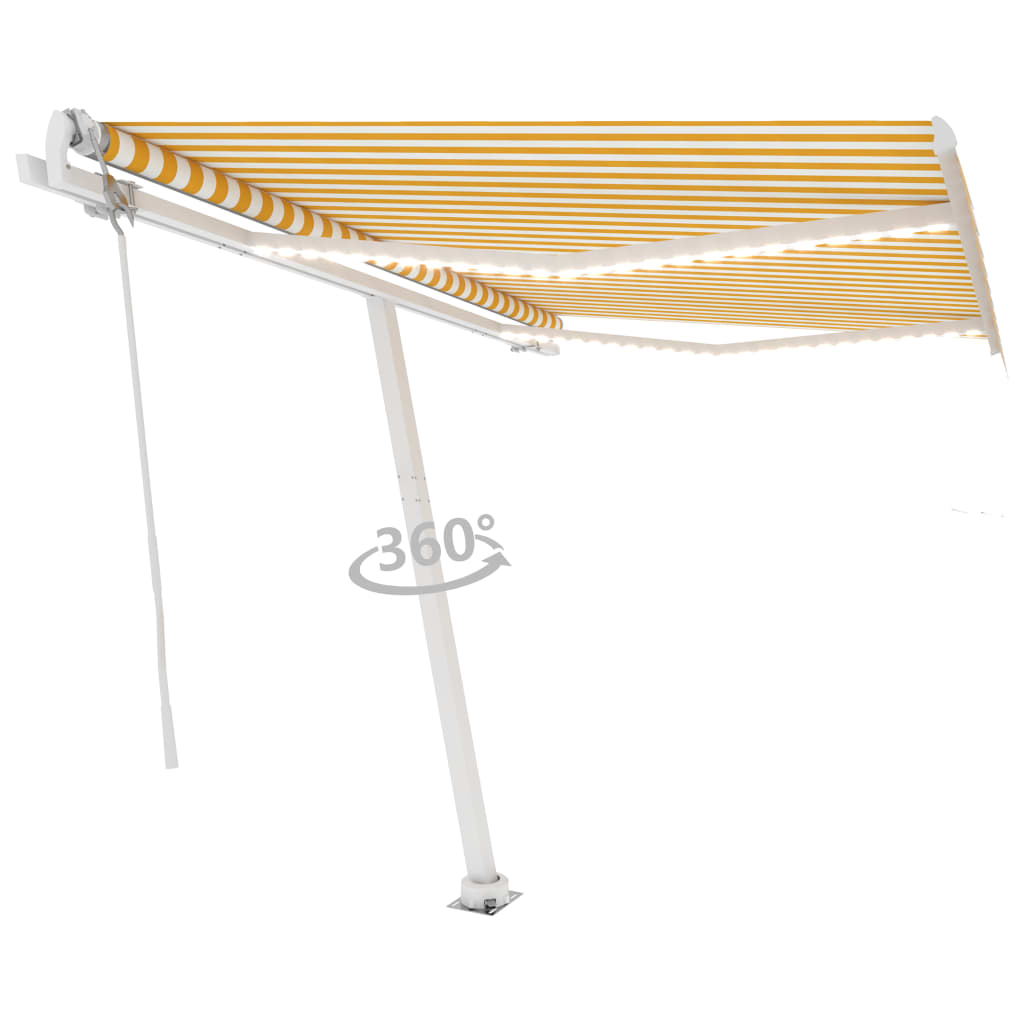 Tenda Automatica Sensore Vento e LED 350x250 cm Gialla Bianca