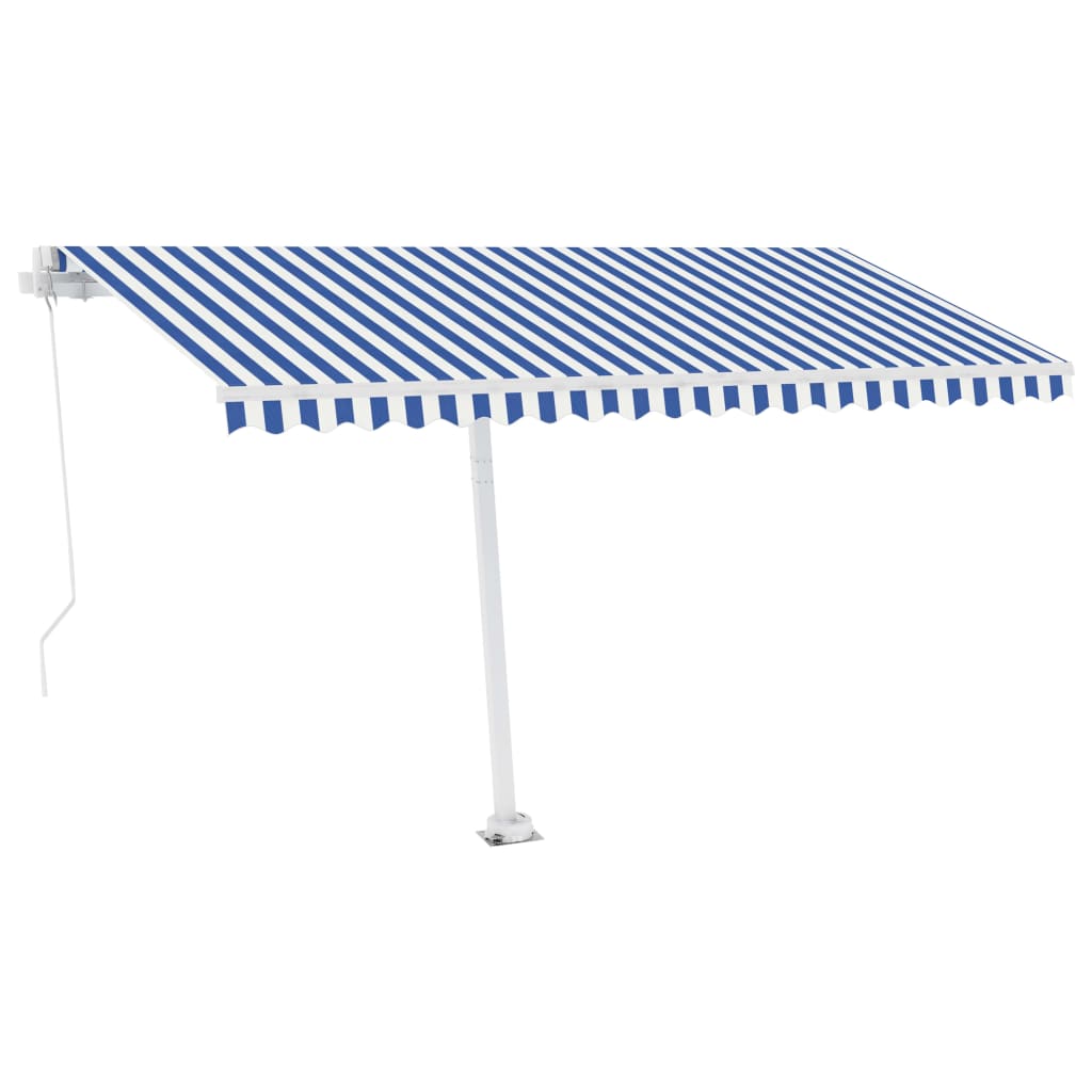 Tenda da Sole Retrattile Manuale con LED 400x300cm Blu e Bianca - homemem39