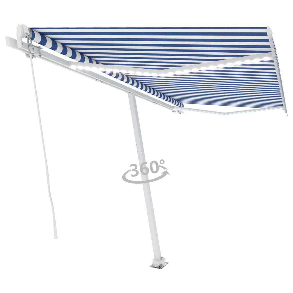 Tenda da Sole Retrattile Manuale con LED 400x300cm Blu e Bianca - homemem39