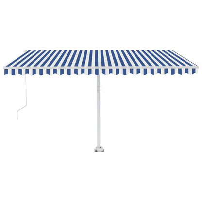 Tenda da Sole Retrattile Manuale con LED 400x300cm Blu e Bianca