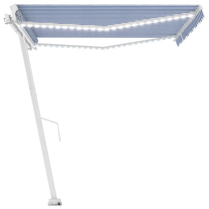 Tenda da Sole Retrattile Manuale con LED 400x300cm Blu e Bianca - homemem39