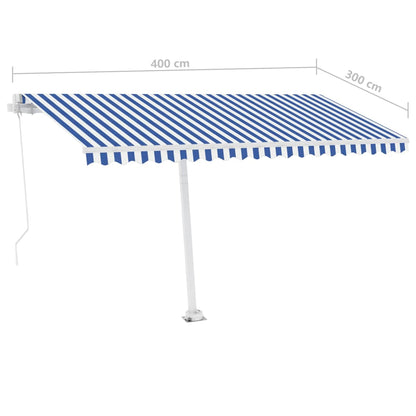 Tenda da Sole Retrattile Manuale con LED 400x300cm Blu e Bianca - homemem39