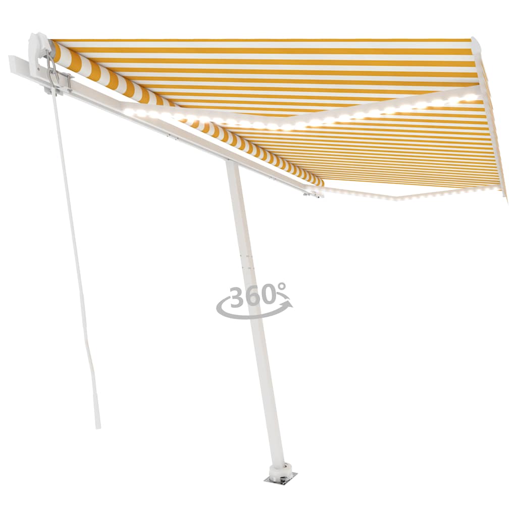 Tenda da Sole Retrattile Manuale e LED 400x300cm Gialla Bianca