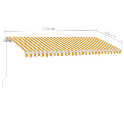 Tenda da Sole Retrattile Manuale e LED 400x300cm Gialla Bianca - homemem39