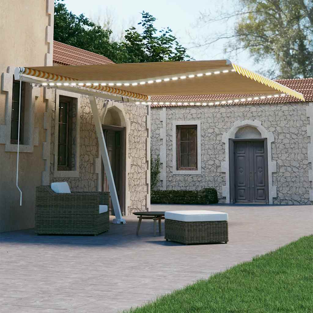 Tenda da Sole Retrattile Manuale e LED 400x300cm Gialla Bianca - homemem39