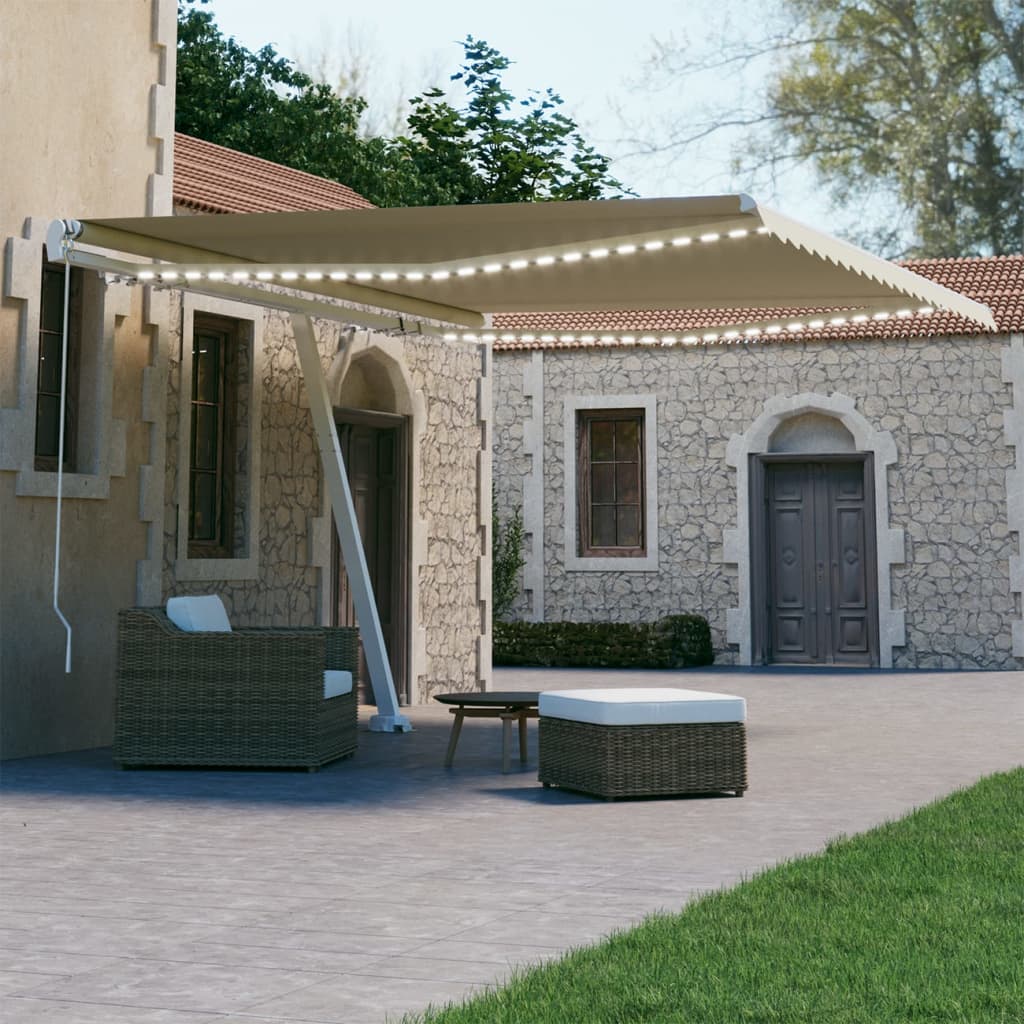 Tenda da Sole Retrattile Manuale con LED 450x300 cm Crema - homemem39