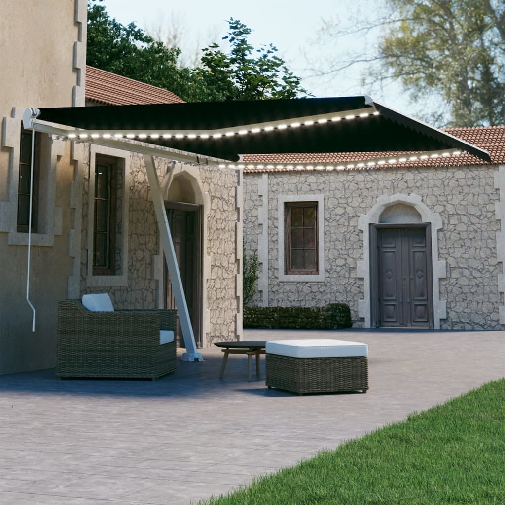 Tenda da Sole Retrattile Manuale con LED 450x300 cm Antracite - homemem39