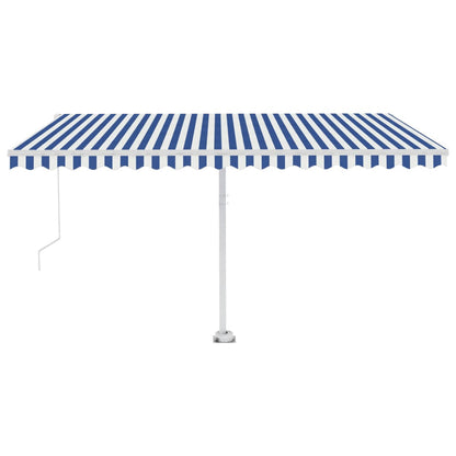 Tenda da Sole Retrattile Manuale con LED 400x350 cm Blu Bianco - homemem39