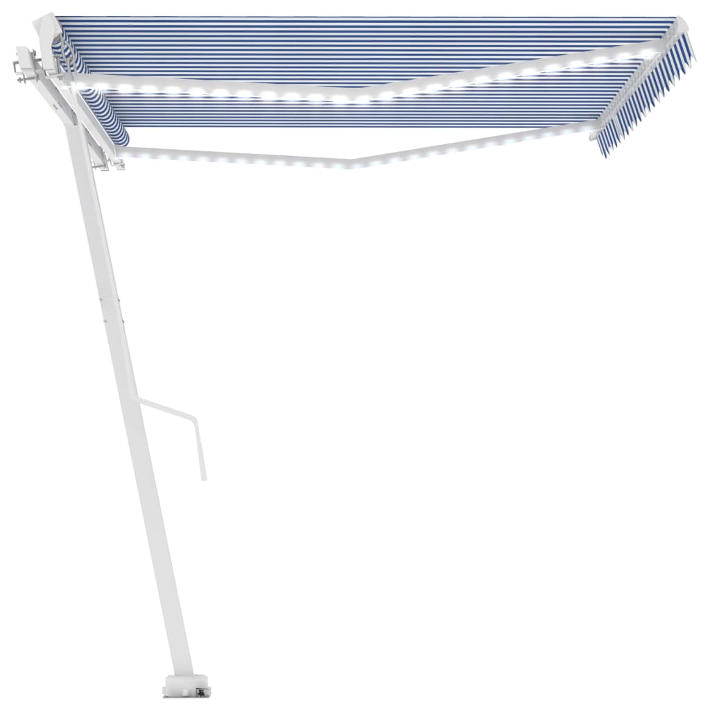 Tenda da Sole Retrattile Manuale con LED 400x350 cm Blu Bianco - homemem39