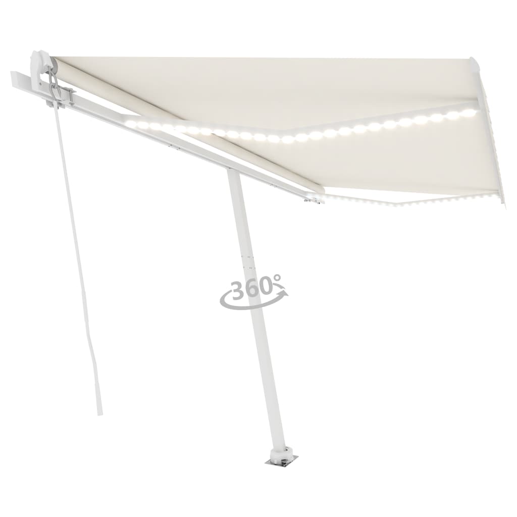 Tenda da Sole Retrattile Manuale con LED 400x350 cm Crema - homemem39