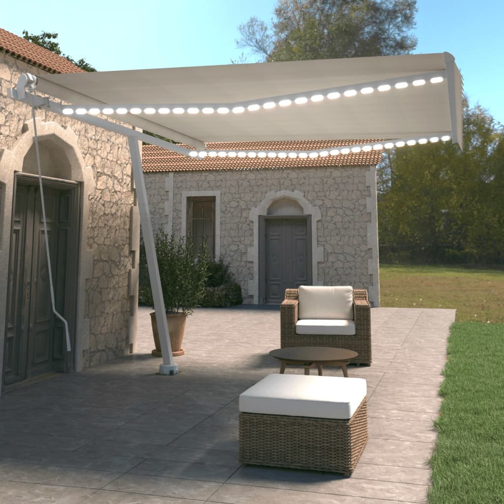 Tenda da Sole Retrattile Manuale con LED 400x350 cm Crema - homemem39