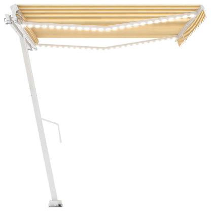 Tenda da Sole Retrattile Manuale LED 400x350 cm Giallo Bianco - homemem39