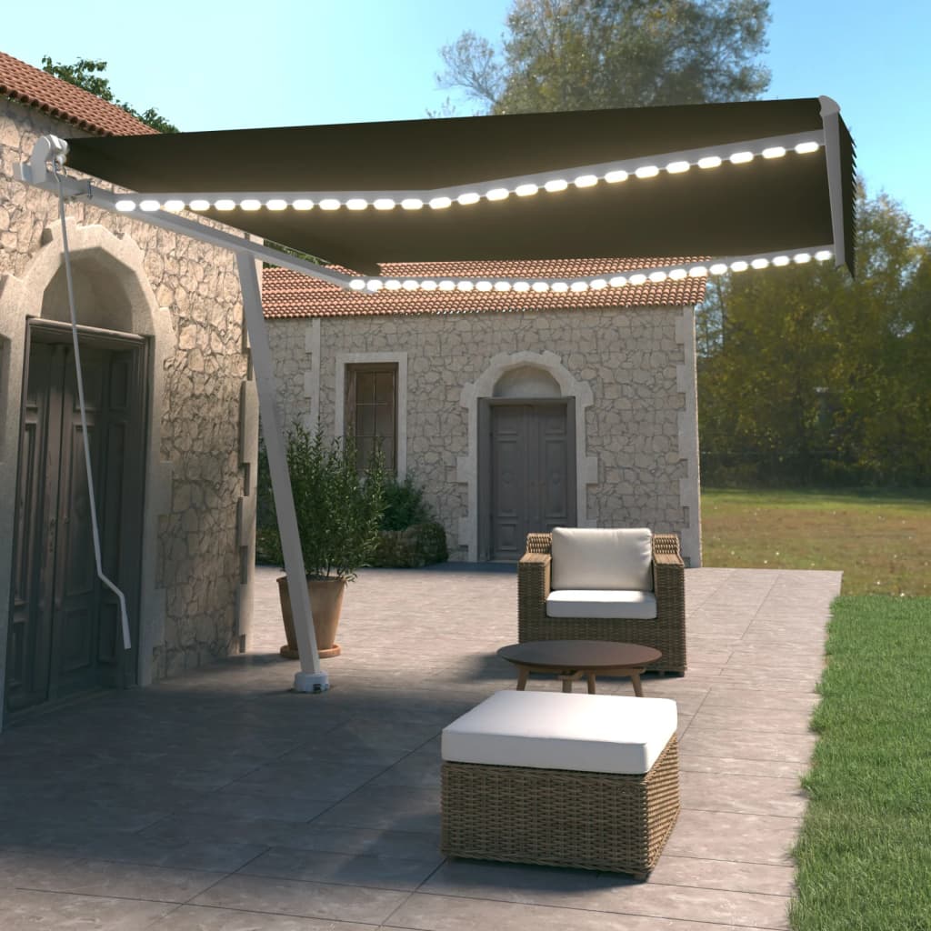 Tenda da Sole Retrattile Manuale con LED 400x350 cm Antracite - homemem39